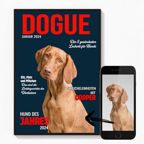 Deutsam Personalisiertes Poster Dogue mit eigenem Hund für Hundebesitzer Geschenk für Hundebesitzer, Hundeliebhaber als Poster mit oder ohne Rahmen (Dunkelblau) von Deutsam