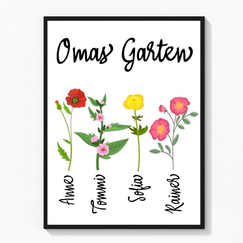 Deutsam Personalisiertes Poster Omas Garten Geschenk zum Muttertag an Oma mit Namen von Enkel Enkelkinder Muttertagsgeschenk für Oma Geschenk zum Geburtstag für Oma von Deutsam
