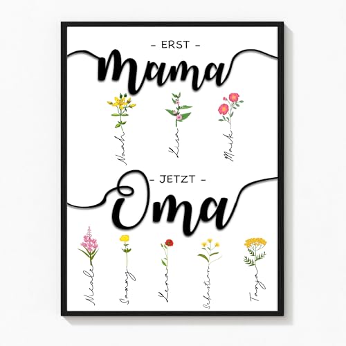 Deutsam Personalisiertes Poster erst Mama jetzt Oma Geschenk zum Muttertag Muttertagsgeschenk für Oma mit Namen von Enkeln Geschenk Geburtstag Mama (Blumen) von Deutsam