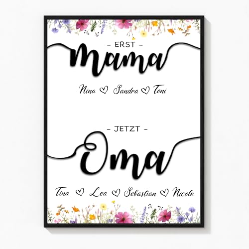 Deutsam Personalisiertes Poster erst Mama jetzt Oma Geschenk zum Muttertag Muttertagsgeschenk für Oma mit Namen von Enkeln Geschenk Geburtstag Mama (Herzen) von Deutsam