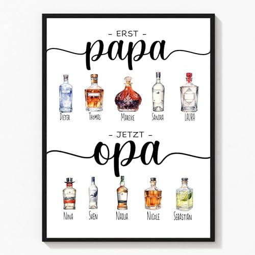 Deutsam Personalisiertes Poster erst Papa jetzt Opa Geschenk zum Vatertag Vatertagsgeschenk für Opa mit Namen von Enkeln Geschenk Geburtstag Papa (Flaschen) von Deutsam