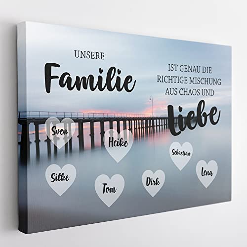 Individuelle Leinwand Familie Pier mit eigenen Namen Geschenk für Eltern Valentinstag Deko Geschenkidee Wohndeko Leinwandbild Muttertag Vatertag mit individuellem Namen bis 7 Personen (60x40cm) von Deutsam