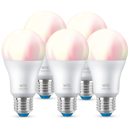 Deutsche Telekom x WiZ Tunable White and Color LED Lampe E27 (806 lm), 60 W Lampe mit 16 Mio. Farben oder warm- bis kaltweißem dimmbarem Licht, smarte Lichtsteuerung über WLAN per Stimme/App, 5er Set von Deutsche Telekom