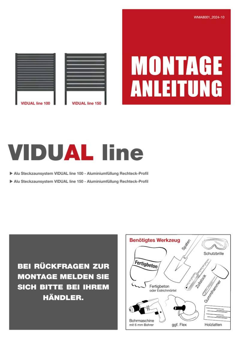 dz ALU Steckzaun VIDUAL line-Set 150 D28 - m. Pf. - 17,99m - 1574 - 7016FS-DV von Deutsche Zauntechnik