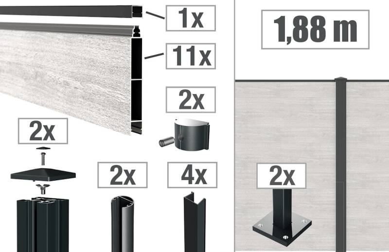 dz ALU Steckzaun VIDUAL snap-Set 140 D00 - m. Pf.+FP - 1,88m - 1562 - WHITE OAK-DV von Deutsche Zauntechnik