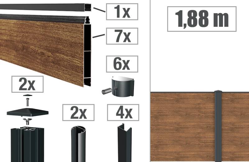dz ALU Steckzaun VIDUAL snap-Set 140 D00 - m. Pf. - 1,88m - 1002 - LIGHT OAK-DV von Deutsche Zauntechnik