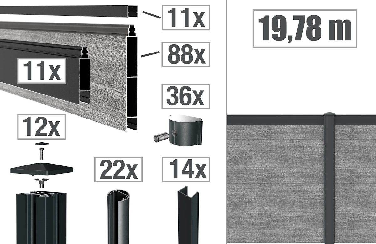 dz ALU Steckzaun VIDUAL snap-Set 140 D00 - m. Pf. - 19,78m - 1212 - GREY OAK-DV dz ALU Steckzaun VIDUAL snap-Set 140 D00 - m. Pf. - 19,78m - 1212 - GREY OAK-DV von Deutsche Zauntechnik