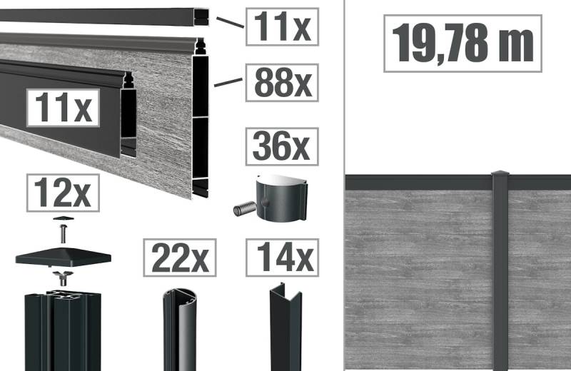 dz ALU Steckzaun VIDUAL snap-Set 140 D00 - m. Pf. - 19,78m - 1212 - GREY OAK-DV dz ALU Steckzaun VIDUAL snap-Set 140 D00 - m. Pf. - 19,78m - 1212 - GREY OAK-DV von Deutsche Zauntechnik