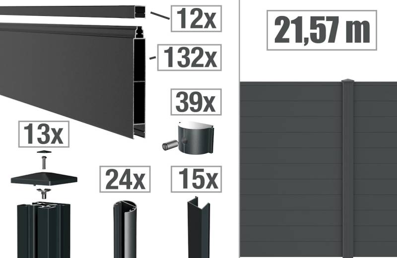 dz ALU Steckzaun VIDUAL snap-Set 140 D00 - m. Pf. - 21,57m - 1562 - 7016FS-DV dz ALU Steckzaun VIDUAL snap-Set 140 D00 - m. Pf. - 21,57m - 1562 - 7016FS-DV von Deutsche Zauntechnik