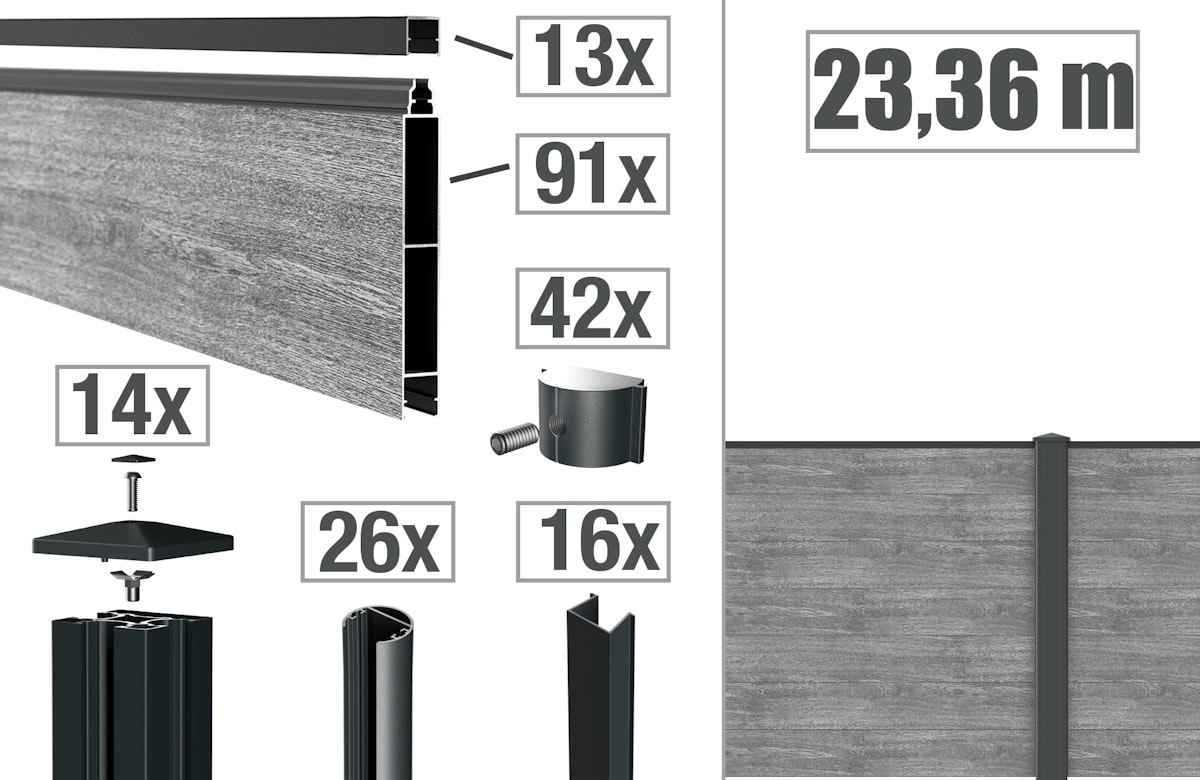 dz ALU Steckzaun VIDUAL snap-Set 140 D00 - m. Pf. - 23,36m - 1002 - GREY OAK-DV dz ALU Steckzaun VIDUAL snap-Set 140 D00 - m. Pf. - 23,36m - 1002 - GREY OAK-DV von Deutsche Zauntechnik