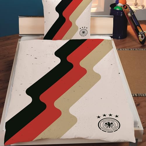 DFB Offizielle Bettwäsche in 135x200 80x80 cm · Deutschland Bettwäsche Set 2-teilig aus 100% Baumwolle mit Retro Motiv · Fußball Bettwäsche Logo (weiß 2-teilig) von DFB