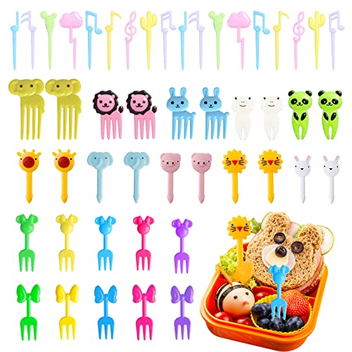 48 Stück Obstgabeln Tiere, Mini Cartoon Zahnstocher Bento, Obstgabeln Kinder, Wiederverwendbar Kinder Zahnstocher Food Picks für Brotdose Obst Dessert Brot Partyzubehör von Devenirriche