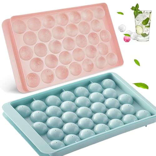 Mini Runde Eiswürfelformen, Klein Eiswürfel Eiswürfelbehälter, Eiswürfelform mit Deckel, Mini-Kreis-Eiswürfelform für 66 Stk, Eiskugelhersteller für Gefrierschrank, Eiswürfelform mit Deckel von Devenirriche