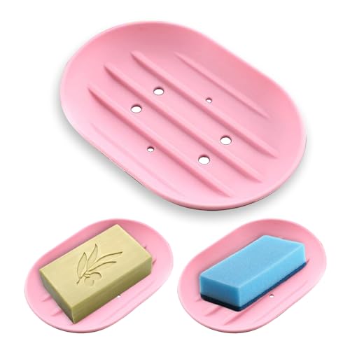 Silikon-Seifenschale, rosa Silikon-Seifenschale, tragbare Dusch-Seifenschale, selbstentleerend, rutschfester Seifenhalter für Dusche, Badezimmer, Küche, Theke von Devenirriche