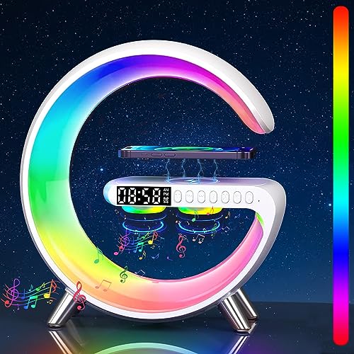 Tischlampe für den Außenbereich, dimmbar, RGB, Nachttischlampe, dimmbar, mit Musiksynchronisation, tragbarer Bluetooth-Lautsprecher, kabelloses Ladegerät, App-Steuerung, wiederaufladbar über USB von Devenirriche