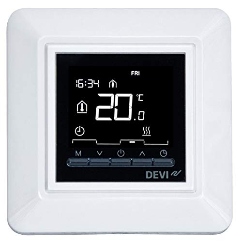 Devi Timer-Thermostat 140F1055 m. 1-Fach-Rahmen ws Raumthermostat/Uhrenthermostat 5703466243152 von Devi