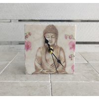 Uhr Aus Marmorfliese , Kleine Tischuhr, Standuhr Mit Buddha Motiv von DevinitaArtCreation