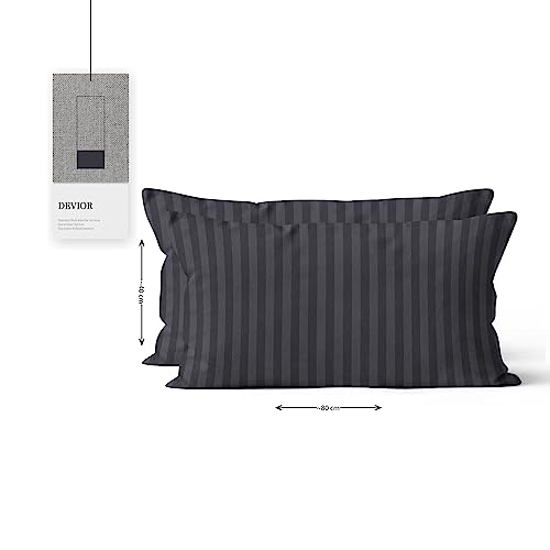 Devior 2er Set Damast Kissenbezüge 80x80 cm Schwarz | 2X Kissenhülle 80x80 cm | Bettbezug Set mit YKK Reißverschluss | Oeko-Tex Mikrofaser | Atmungsaktiv und weich | Allergiker geeignet | Muster von Devior