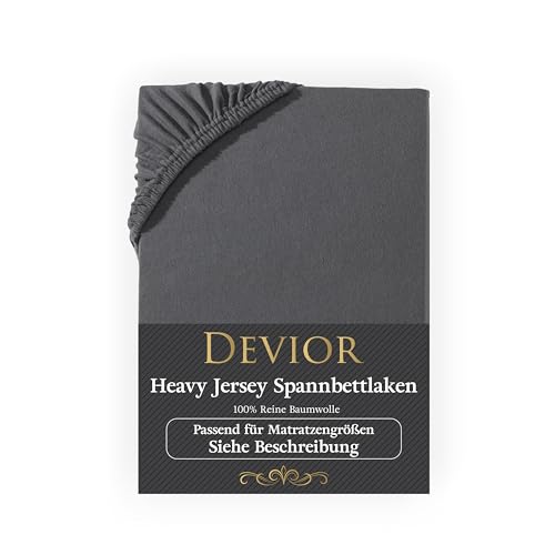 Devior Heavy Jersey Spannbettlaken 180-200x200 cm Split Topper anthrazit | 160 g/m² Bettlaken 100% Baumwolle | bis 10cm Matratzenhöhe Gummizug | Oeko-TEX Made in Green | Spannbetttücher Leintuch von Devior