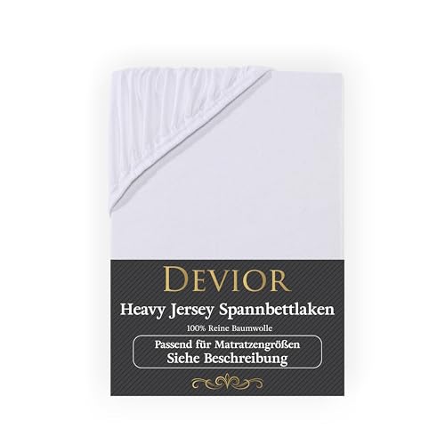 Devior Heavy Jersey Spannbettlaken 180-200x200 cm Split Topper weiß | 160 g/m² Bettlaken 100% Baumwolle | bis 10cm Matratzenhöhe Gummizug | Oeko-TEX Made in Green | Spannbetttücher Leintuch Bezug von Devior