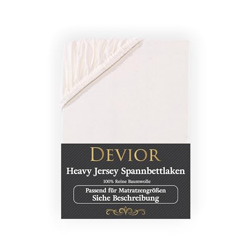 Devior Heavy Jersey Topper Spannbettlaken 140x200-160x200 cm Natur | 160 g/m² Bettlaken 100% Baumwolle | bis 10cm Matratzenhöhe Gummizug | Oeko-TEX Made in Green | Spannbetttücher Leintuch Matratzen von Devior