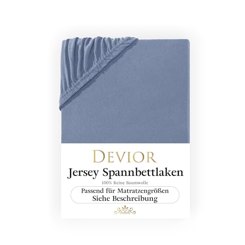 Devior Jersey Spannbettlaken 140x200-160x200 cm Rauchblau | Bettlaken 100% Baumwolle | bis 22cm Matratzenhöhe Gummizug | Oeko-TEX Made in Green | Spannbetttücher Leintuch Matratzen Bezug 140x200 von Devior