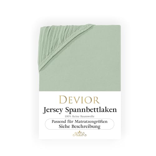 Devior Jersey Spannbettlaken 140x200-160x200 cm eukalyptus | Bettlaken 100% Baumwolle | bis 22cm Matratzenhöhe Gummizug | Oeko-TEX Made in Green | Spannbetttücher Leintuch Matratzen Bezug 140x200 von Devior