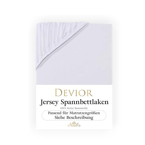 Devior Jersey Spannbettlaken 140x200cm - 160x200cm, 100% Baumwolle, Matratzenhöhe bis 22cm, Weiß – 135 g/m² Anti-Statisches, atmungsaktives Bettlaken mit Einlaufschutz, Matratzenbezug Weiß von Devior