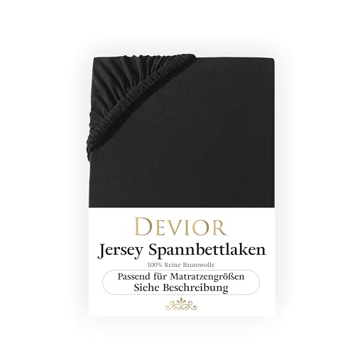 Devior Jersey Spannbettlaken 180x200-200x200 cm schwarz | Bettlaken 100% Baumwolle | bis 22cm Matratzenhöhe Gummizug | Oeko-TEX Made in Green | Spannbetttücher Leintuch Matratzen Bezug 180 x 200 von Devior