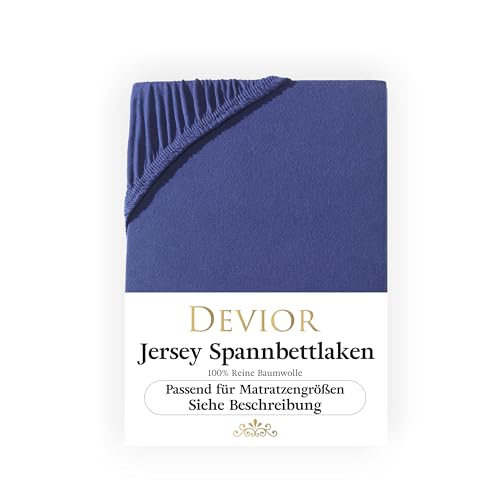 Devior Jersey Spannbettlaken 90x200cm - 100x200cm Navyblau | Bettlaken 100% Baumwolle | bis 22cm Matratzenhöhe Gummizug | Oeko-TEX Made in Green | Spannbetttücher Leintuch Matratzen Bezug 90x200 von Devior