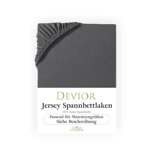 Devior Jersey Spannbettlaken 90x200cm - 100x200cm anthrazit | Bettlaken 100% Baumwolle | bis 22cm Matratzenhöhe Gummizug | Oeko-TEX Made in Green | Spannbetttücher Leintuch Matratzen Bezug 90 x 200 von Devior