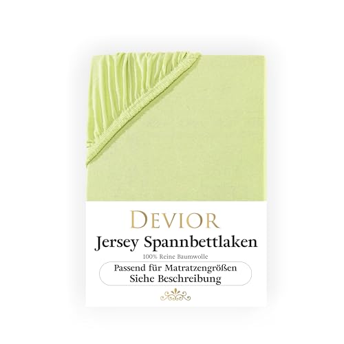 Devior Jersey Spannbettlaken 90x200cm - 100x200cm apfelgrün | Bettlaken 100% Baumwolle | bis 22cm Matratzenhöhe Gummizug | Oeko-TEX Made in Green | Spannbetttücher Leintuch Matratzen Bezug 90 x 200 von Devior