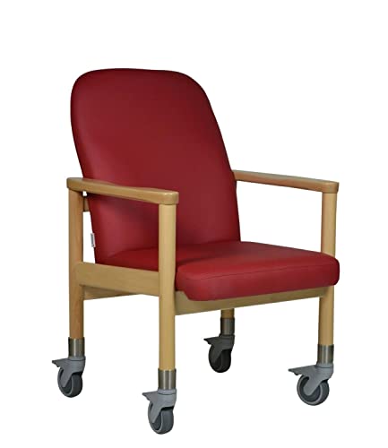 Devita - Pflegestuhl Trippelstuhl Seniorenstuhl LÜBECK Kunstleder Cherry - Sitzhöhe: 46cm mit großen Rollen bis 120 kg und Schiebegriff von Devita