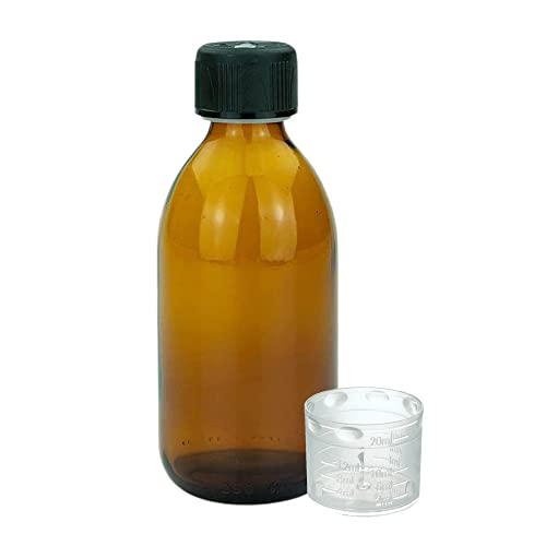 Devitre 1 braune Glasflasche 250 ml mit Deckel Messbecher und Beschriftungsetikett von Devitre