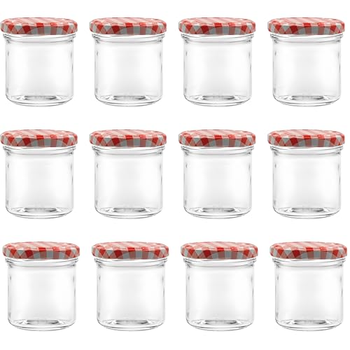 Devitre 12x Sturzgläser 167 ml kleine Einmachgläser mit Deckel und Etiketten von Devitre