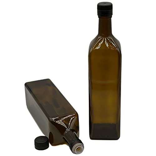 Devitre 2 Ölflaschen 1000 ml aus Glas mit integriertem Aussgießer aus Kunststoff und Etiketten von Devitre
