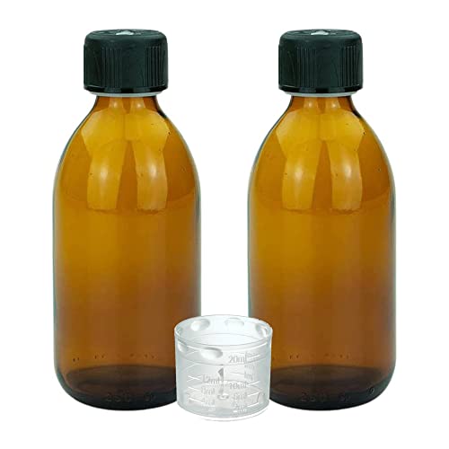 Devitre 2 braune Glasflaschen 250 ml mit Deckel Messbecher und Beschriftungsetiketten von Devitre