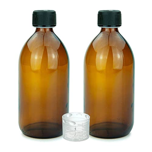 Devitre 2 braune Glasflaschen 500 ml mit Deckel Messbecher und Beschriftungsetiketten von Devitre