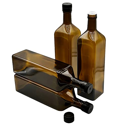 Devitre 4 Ölflaschen 1000 ml aus Glas, mit integriertem Aussgießer aus Kunststoff und Etiketten von Devitre