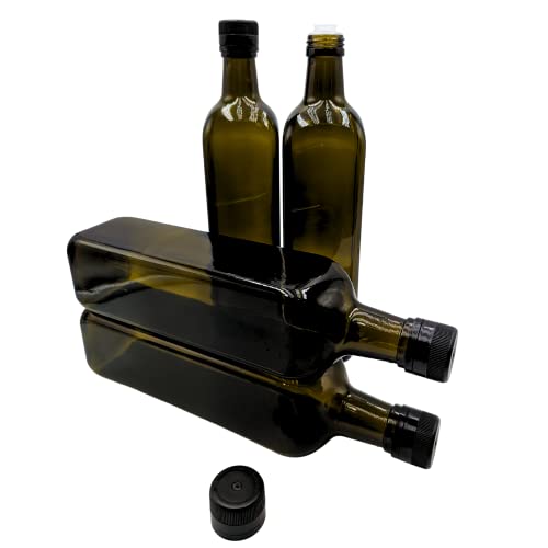 Devitre 4 Ölflaschen 750 ml aus Glas, mit integriertem Aussgießer aus Kunststoff und Etiketten von Devitre