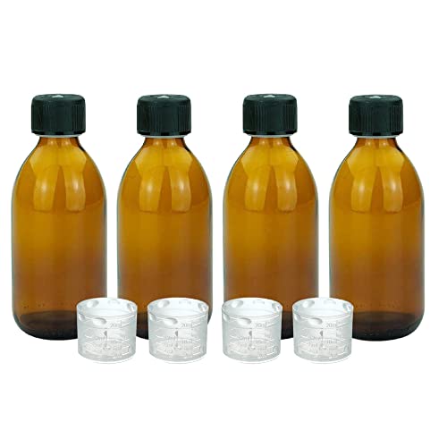 Devitre 4 braune Glasflaschen 250 ml mit Deckel 4 Messbecher und Beschriftungsetiketten von Devitre
