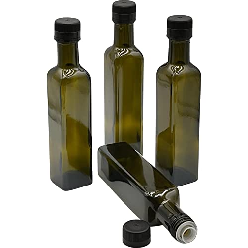 Devitre 4x Ölflasche 250 ml Glasflaschen mit Aussgießer und Etiketten von Devitre