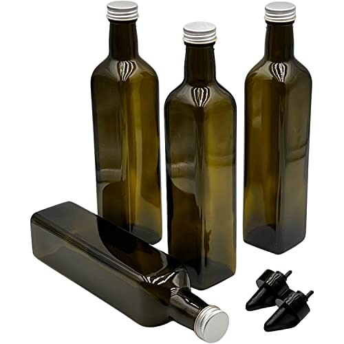 Devitre 4x Ölflasche 500 ml mit 2x Aussgießer aus Kunststoff und Etiketten von Devitre