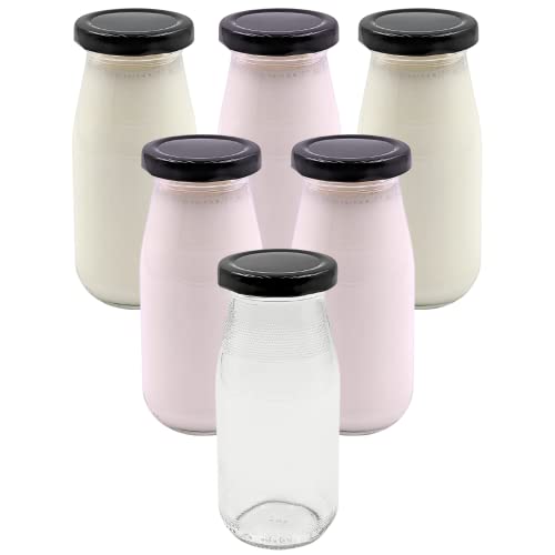Devitre 6er Set Milchflasche 283 ml Glasflasche mit schwarzem Deckel + Etiketten von Devitre
