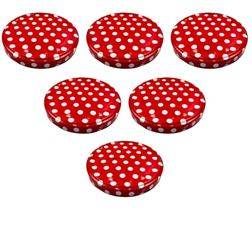 Devitre Twist-Off Deckel 100 mm TO100 | 6 Ersatzdeckel rot-weiß gepunktet | Ø 103 mm | für Gläser mit TO 100 Mündung (89–90 mm) von Devitre