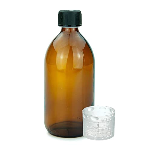 Devitre braune Glasflasche 500 ml mit Deckel Messbecher und Beschriftungsetikett von Devitre