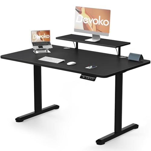 Devoko Höhenverstellbarer Schreibtisch Elektrisch mit Monitorständer, Schreibtisch Höhenverstellbar Elektrisch mit 2 Höhen Memory-Steuerung, Ergonomisches Sitz-Stehpult (Schwarz, 120 x 60 cm) von Devoko