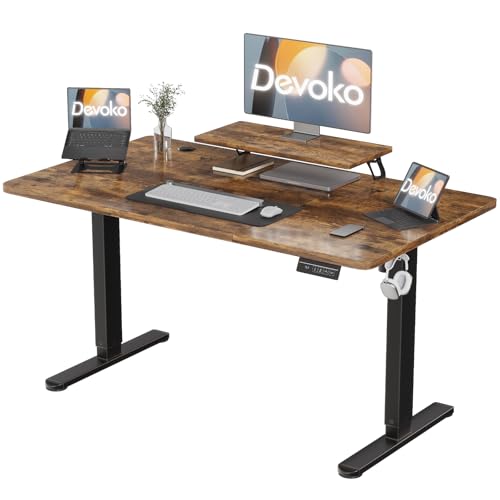 Devoko 160×70cm Elektrisch Höhenverstellbarer Schreibtisch mit Monitorständer, Computer-Schreibtisch, mit 2 Höhen-Speicherfunktionen, Vintagebraun von Devoko