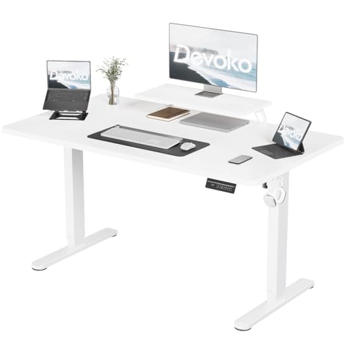 Devoko 160×70cm Elektrisch Höhenverstellbarer Schreibtisch mit Monitorständer, Computer-Schreibtisch, mit 2 Höhen-Speicherfunktionen, Weiße von Devoko