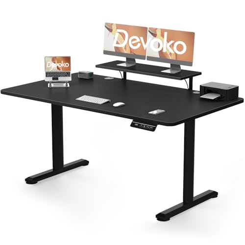 Devoko Höhenverstellbarer Schreibtisch Elektrisch mit Monitorständer, Schreibtisch Höhenverstellbar Elektrisch mit 2 Höhen Memory-Steuerung, Ergonomisches Sitz-Stehpult (Schwarz, 160 x 70 cm) von Devoko